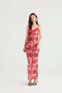 Red Rose Print Maxi Dress with Spaghetti Straps - Image 3