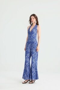 Blue Paisley Halter Jumpsuit with Wide Legs - Image 9