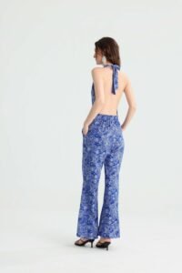 Blue Paisley Halter Jumpsuit with Wide Legs - Image 2