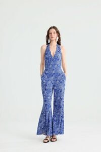 Blue Paisley Halter Jumpsuit with Wide Legs - Image 10