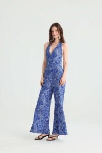 Blue Paisley Halter Jumpsuit with Wide Legs - Image 4