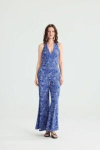 Blue Paisley Halter Jumpsuit with Wide Legs - Image 5