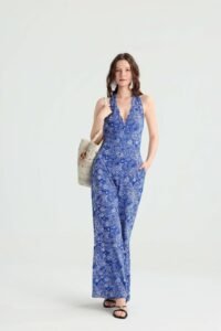 Blue Paisley Halter Jumpsuit with Wide Legs - Image 7