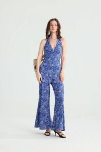 Blue Paisley Halter Jumpsuit with Wide Legs - Image 8