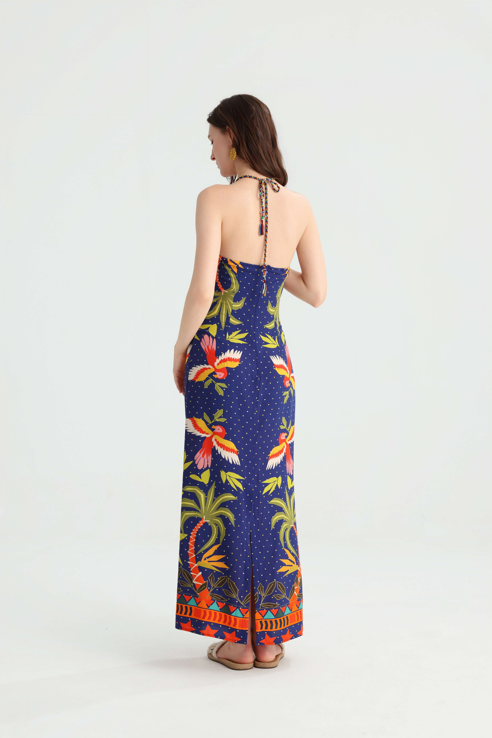 Tropical Print Halter Wrap Tube‑Top Vacation Maxi Dress - Image 8