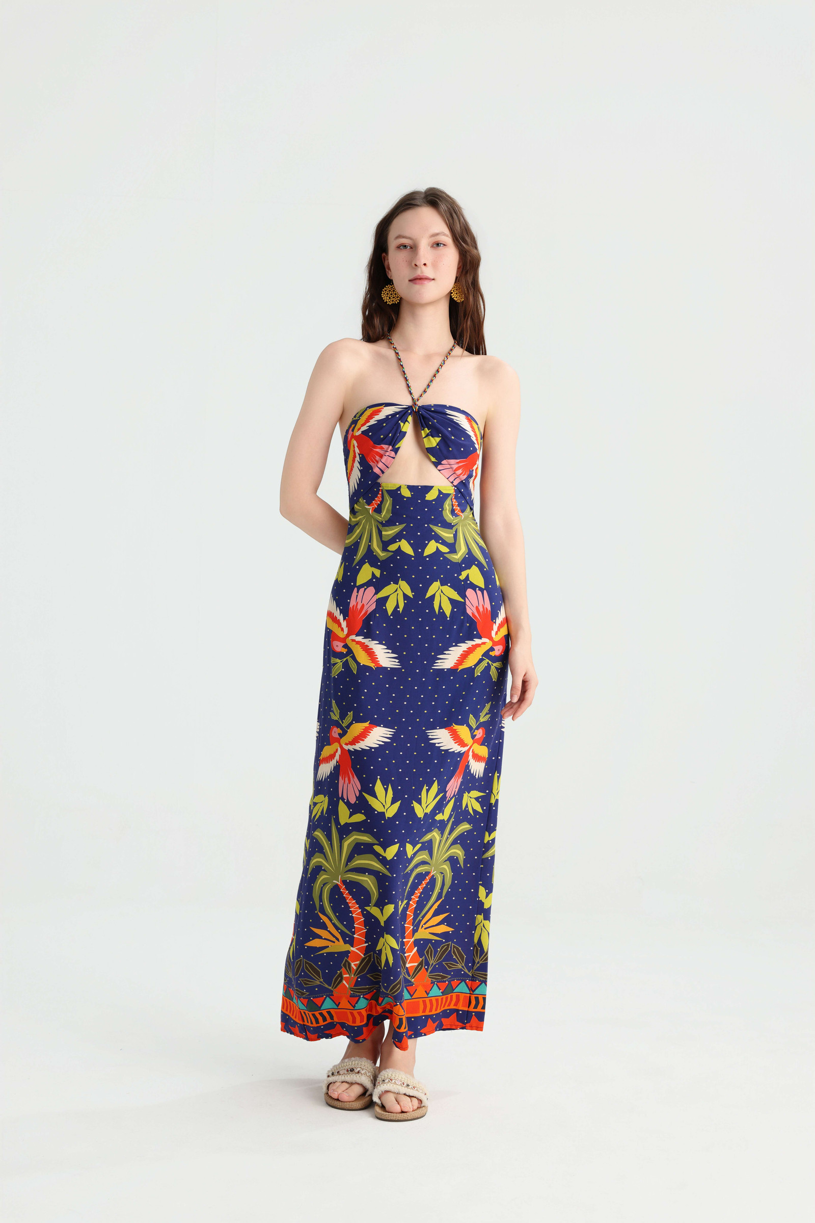 Tropical Print Halter Wrap Tube‑Top Vacation Maxi Dress - Image 6