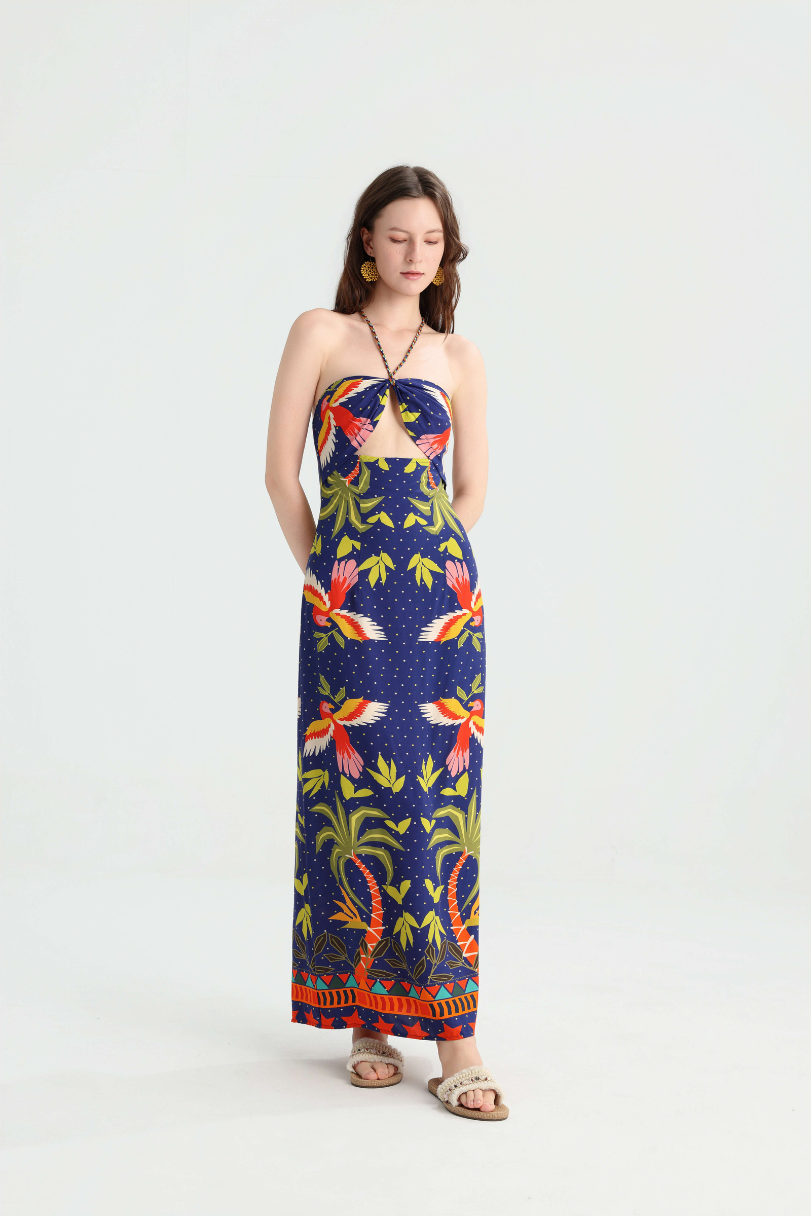 Tropical Print Halter Wrap Tube‑Top Vacation Maxi Dress - Image 5