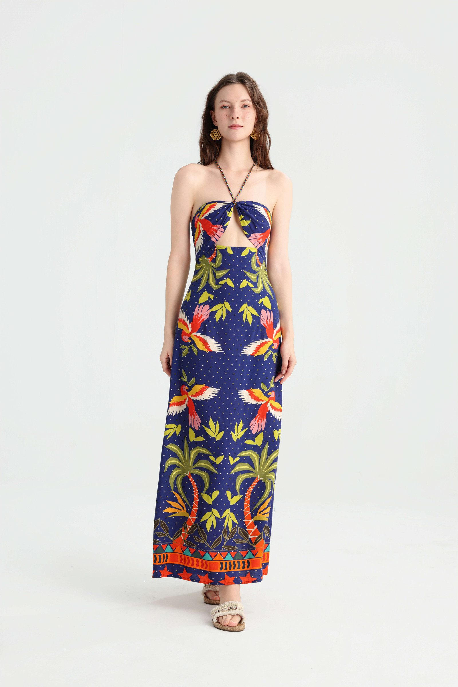 Tropical Print Halter Wrap Tube‑Top Vacation Maxi Dress - Image 9