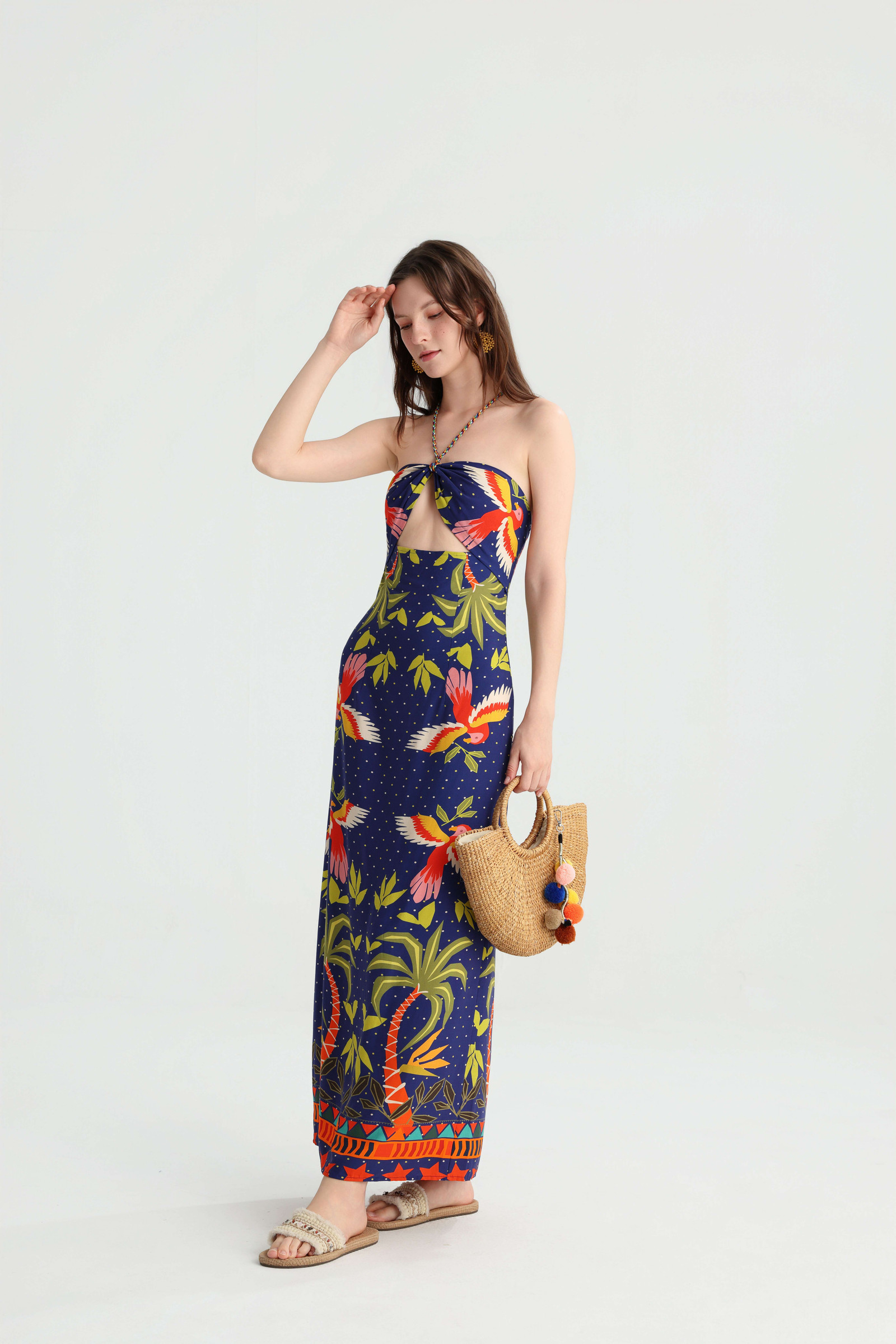 Tropical Print Halter Wrap Tube‑Top Vacation Maxi Dress - Image 4