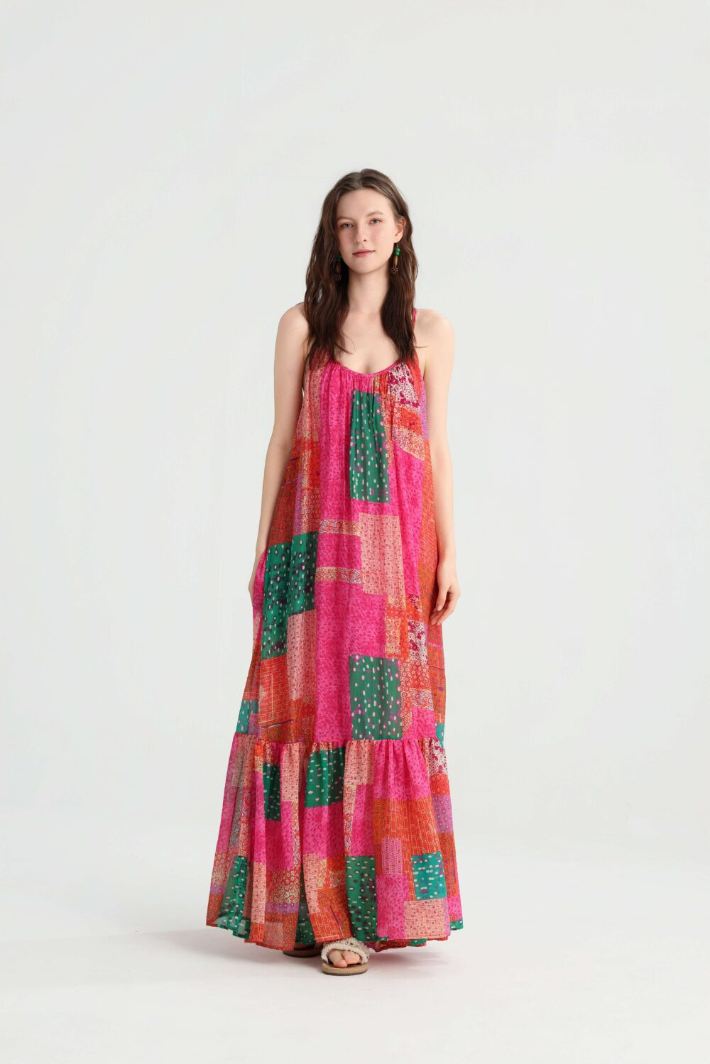 Bohemian Loose‑Fit Maxi Dress | Cross‑Back Wide Swing Hem