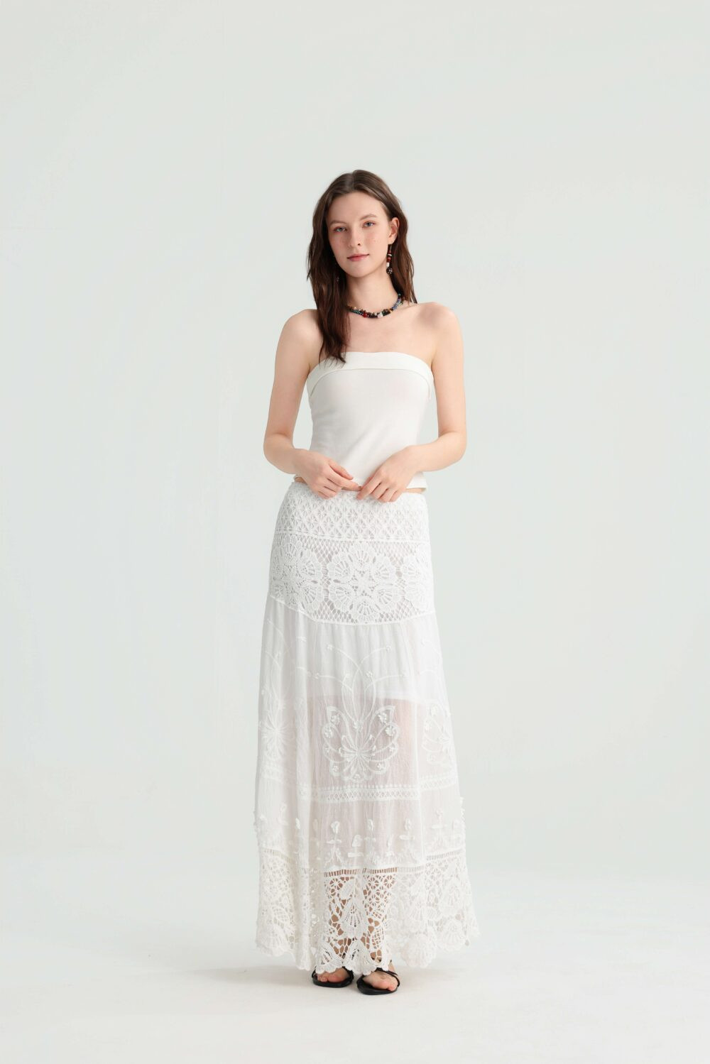 Artisanal Crochet Mix‑Woven Vacation Maxi Skirt
