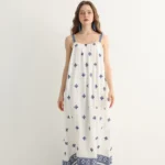 Greek-Inspired Blue Embroidered Maxi Dress