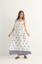 Greek-Inspired Blue Embroidered Maxi Dress - Image 2