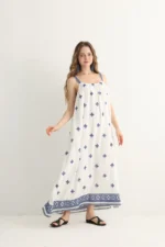 Greek-Inspired Blue Embroidered Maxi Dress - Image 10