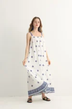 Greek-Inspired Blue Embroidered Maxi Dress - Image 8
