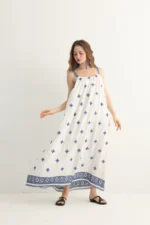 Greek-Inspired Blue Embroidered Maxi Dress - Image 7