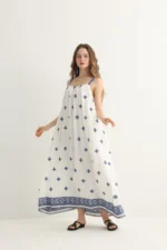 Greek-Inspired Blue Embroidered Maxi Dress - Image 6