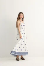 Greek-Inspired Blue Embroidered Maxi Dress - Image 5