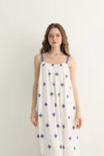 Greek-Inspired Blue Embroidered Maxi Dress - Image 4