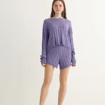 Lavender Knit Shorts Set with Cable Texture
