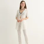 Open-Knit Beach Set with Flare Pants