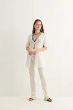 Open-Knit Beach Set with Flare Pants