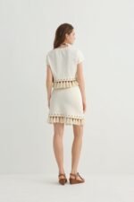 White Embroidered Skirt Set with Crop Top - Image 2