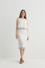 White Embroidered Skirt Set with Crop Top - Image 3