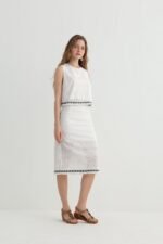 White Embroidered Skirt Set with Crop Top - Image 4