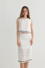 White Embroidered Skirt Set with Crop Top - Image 6