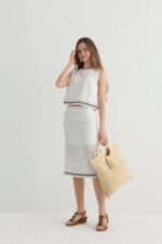 White Embroidered Skirt Set with Crop Top - Image 7