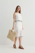 White Embroidered Skirt Set with Crop Top - Image 8