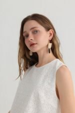 White Embroidered Skirt Set with Crop Top - Image 9