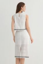 White Embroidered Skirt Set with Crop Top - Image 10
