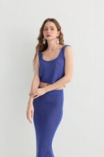 Knit Crop Top Skirt Set with Fringe Hem - Image 7
