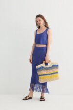 Knit Crop Top Skirt Set with Fringe Hem - Image 4