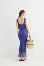 Knit Crop Top Skirt Set with Fringe Hem - Image 2