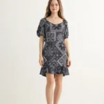Navy Bandana Print Ruffle Mini Dress
