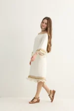 White Boho Midi Dress with Gold Embroidery - Image 6