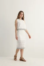 White Embroidered Skirt Set with Crop Top