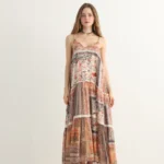 Boho Floral Tiered Maxi Dress with Lace Trim