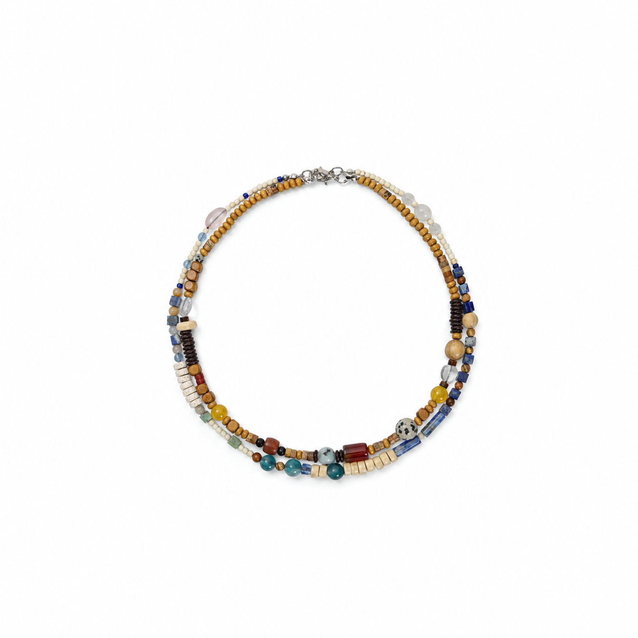 c362c341-4eae-4717-9fe6-4276c3c88e82.png Handmade boho layered necklace, natural stone & wood, adjustable Materials: natural stone, wood, alloy - Image 1