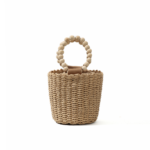 Handwoven Round Handle Mini Bucket Bag, Rattan/Straw Texture Retro Vacation Style, Summer Shopping Travel Versatile Mini Handbag.