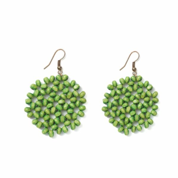 Mori Fresh Green Round Handmade Drop Earrings, Large Bead Hollow Woven Earrings, Summer Versatile Literary Vacation Accessory.